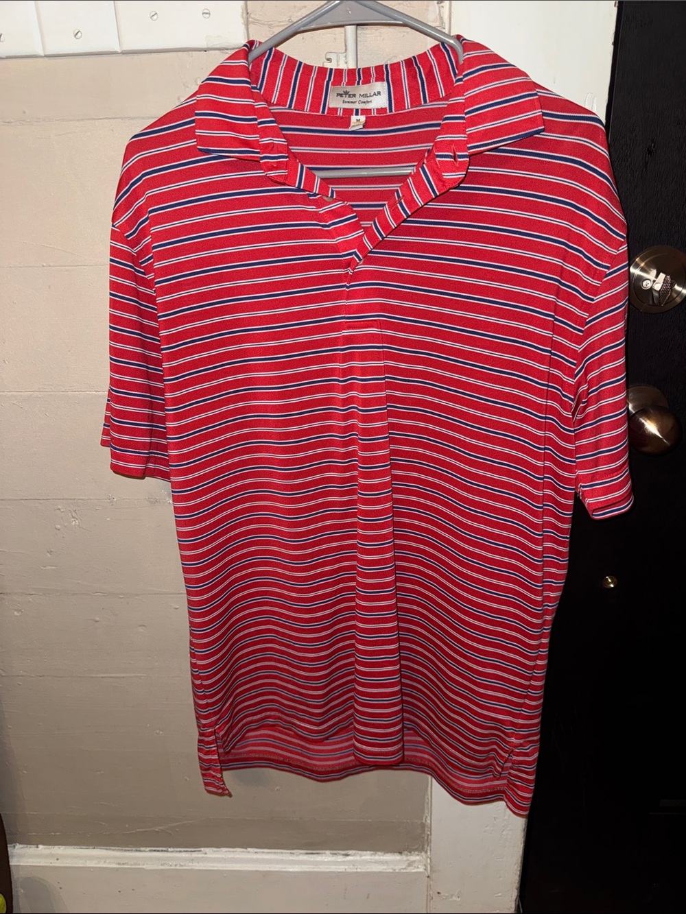 Peter Millar Summer Comfort Red Striped Button-Down Polo Shirt M